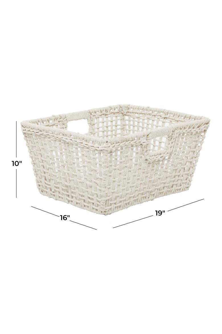 White Cotton Bohemian Storage Basket with Handles, Alternate, color, WHITE