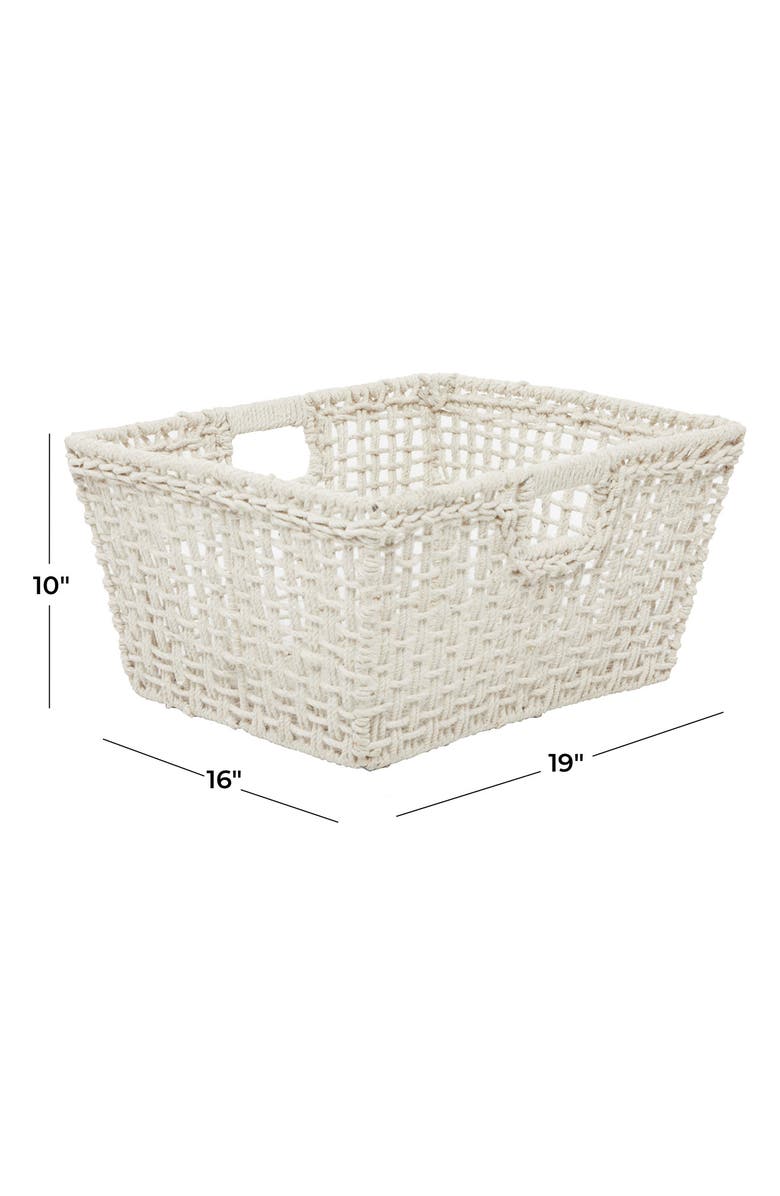 GINGER BIRCH STUDIO White Cotton Bohemian Storage Basket with Handles, Alternate, color,