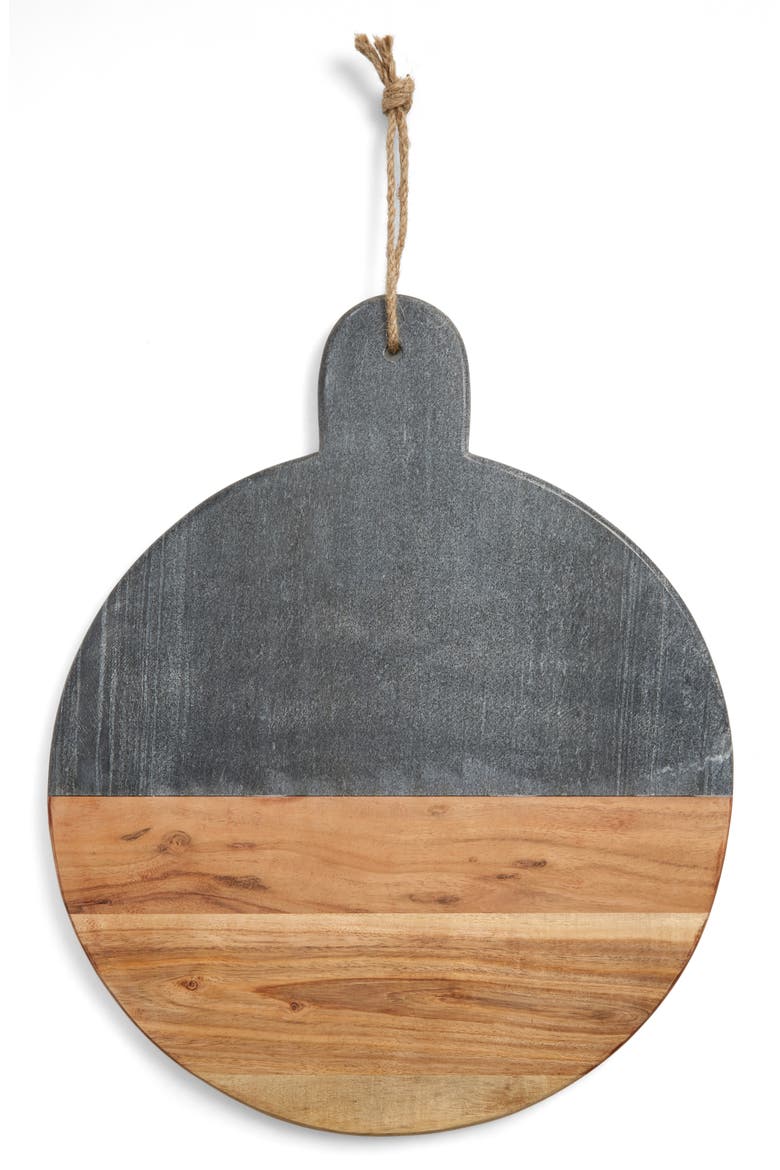 at Home Round Marble & Acacia Wood Serving Board, Main, color, EBONY