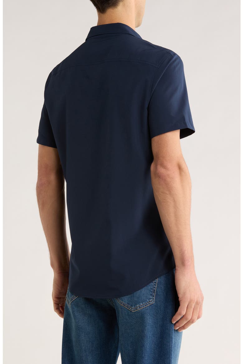 Short Sleeve Performance Woven Button-Up Shirt, Alternate, color, NAVY STILL