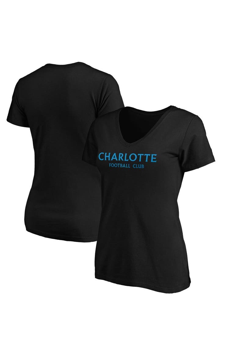 Women's Fanatics Branded Black Charlotte FC Wordmark V-Neck T-Shirt, Main, color, Black