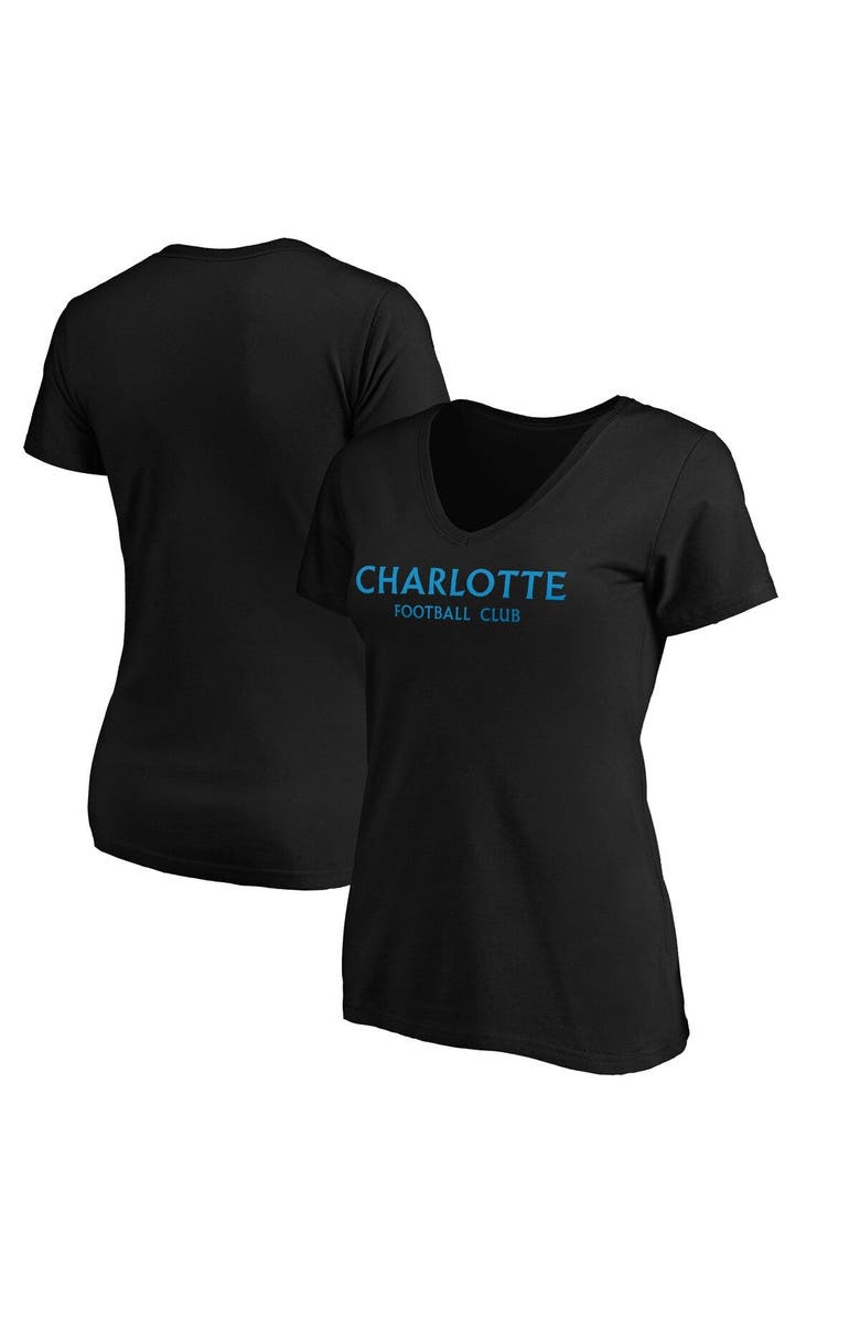 FANATICS Women's Fanatics Branded Black Charlotte FC Wordmark V-Neck T-Shirt, Main, color, Black