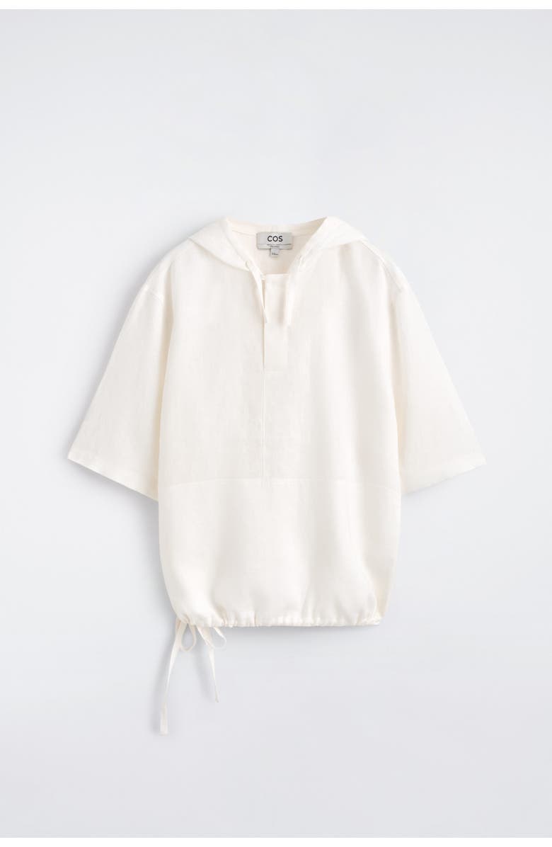 COS Drawstring Hooded Linen Popover Shirt, Alternate, color, White