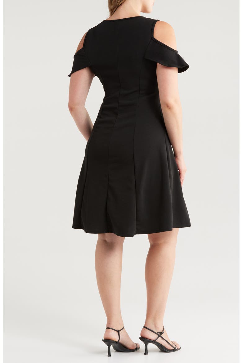 Ruffle Cold Shoulder A-Line Dress, Alternate, color, BLACK