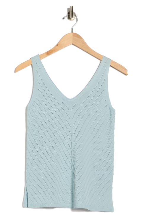 Double V-Neck Pointelle Sweater Tank
