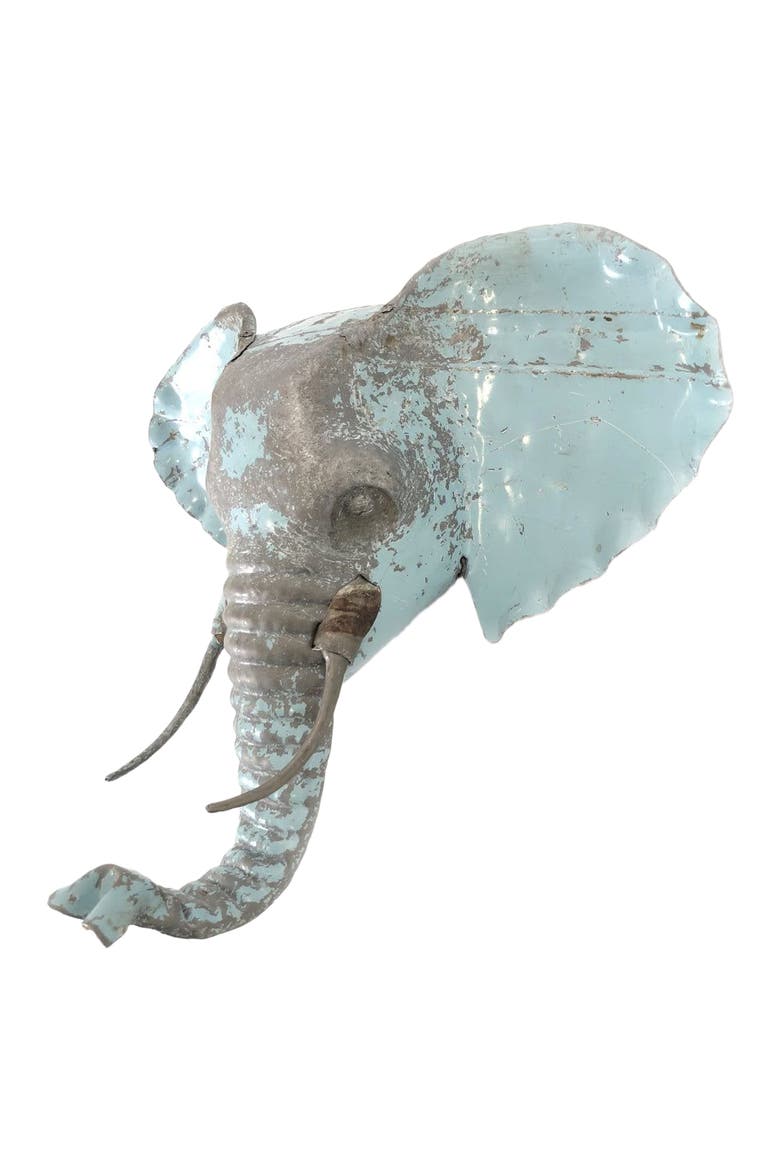 Elephant Animal Mask - Recycled Metal Wall Art, Alternate, color, Grey