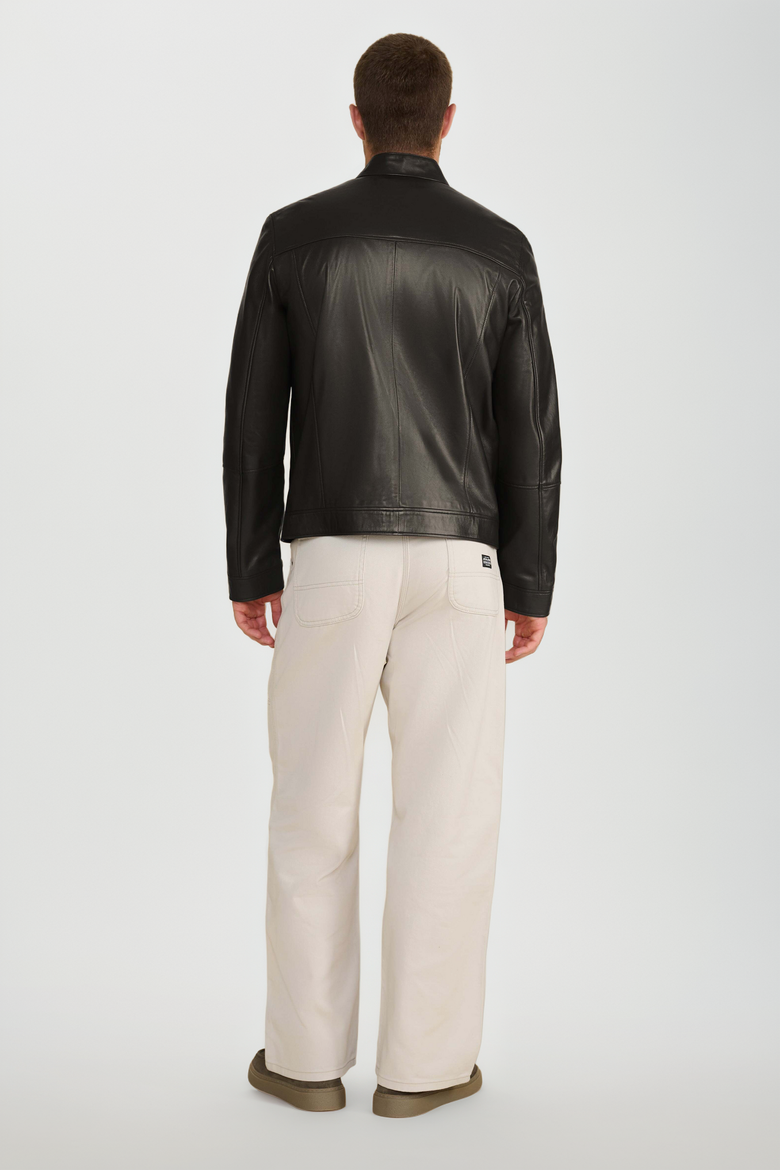 Otis Racer Leather Jacket, Alternate, color, Black