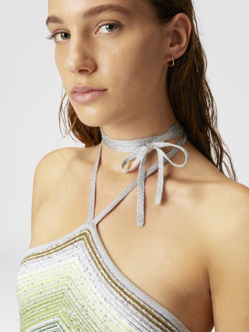 Shop Missoni Long Striped Dress With Sequins And Neck Fastening In Multicoloured