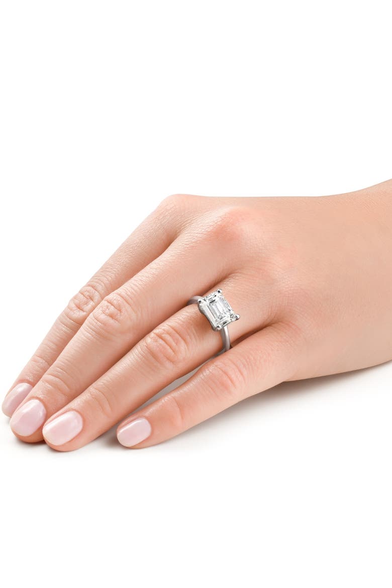 Certified 5Ct Emerald Cut Lab Grown Diamond Solitaire East West Engagement Ring, Alternate, color, 14k White Gold