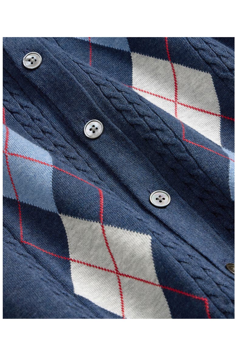 Collared Short Sleeve Argyle Cotton Cardigan, Alternate, color, NAVY MULTI ARGYLE