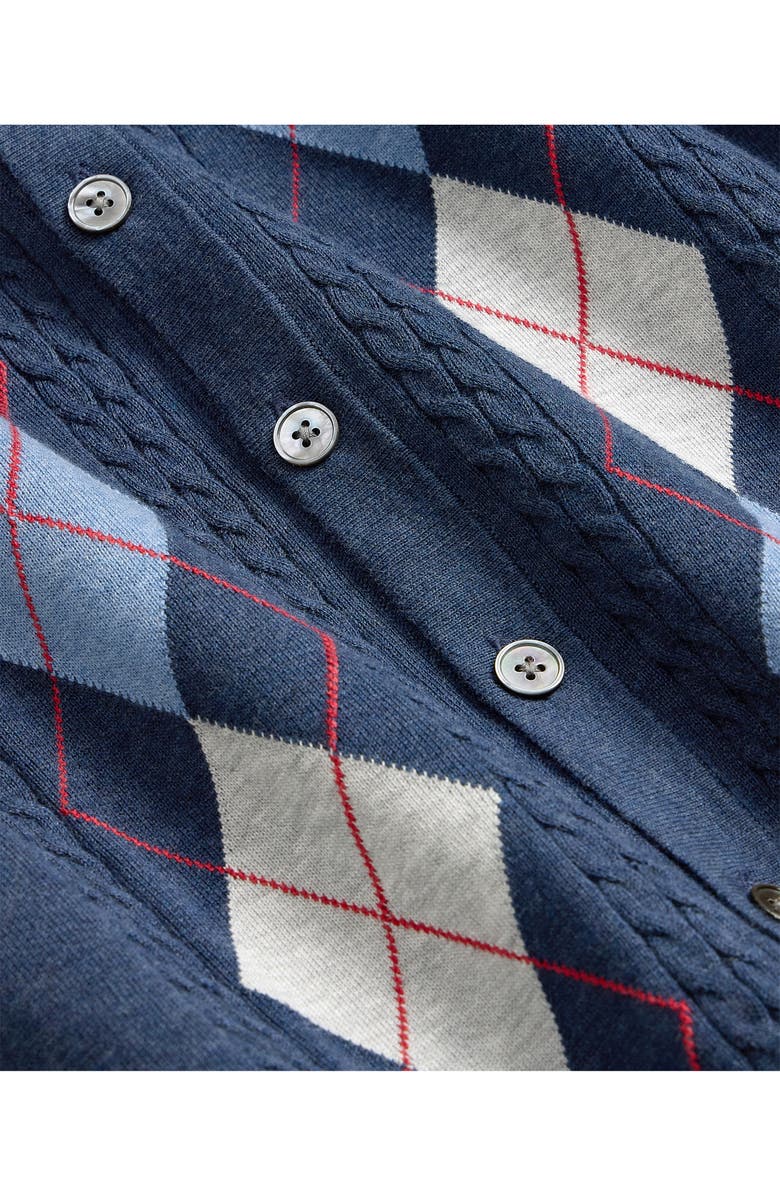 Brooks Brothers Collared Short Sleeve Argyle Cotton Cardigan, Alternate, color, Navy Multi Argyle