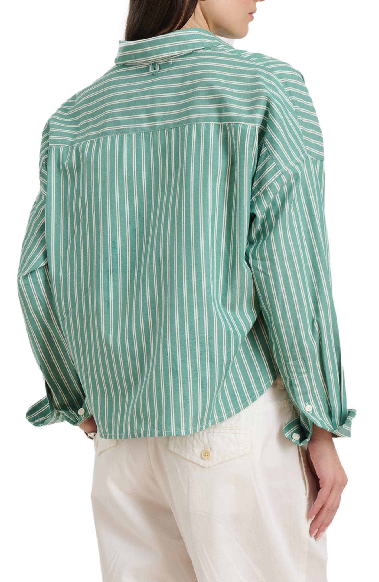 Jo Oxford Stripe Crop Cotton Button-Up Shirt - image 2