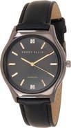 Perry Ellis Diamond Slim Faux Leather Strap Watch, 41mm