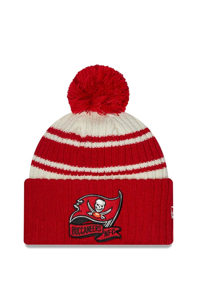 New Era Men
s New Era Cream/Red Tampa Bay Buccaneers 2022 Sideline Sport Cuffed Pom Knit Hat, Main, color, Cream