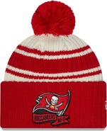 New Era Men's New Era Cream/Red Tampa Bay Buccaneers 2022 Sideline Sport Cuffed Pom Knit Hat