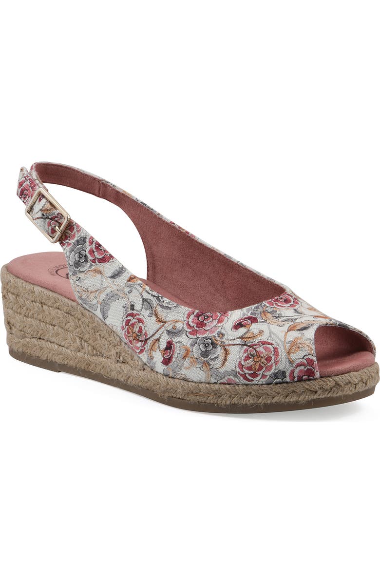 White Mountain Footwear Maize Slingback Wedge Sandal, Main, color, White/ Pink Floral Fabric