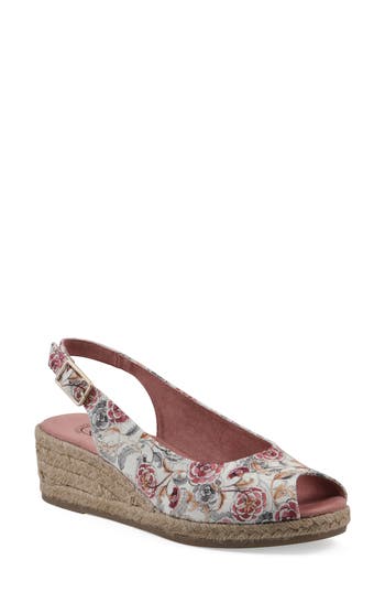 White Mountain Footwear Maize Slingback Wedge Sandal In White/pink Floral Fabric