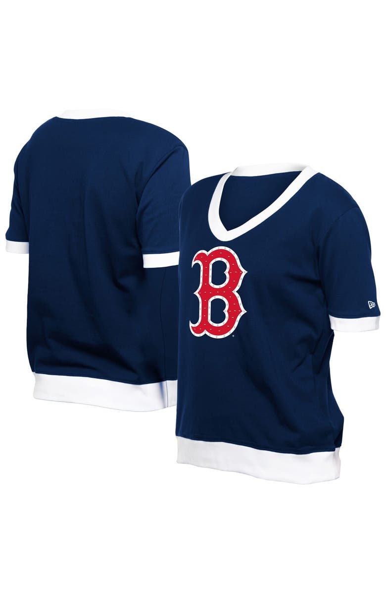 New Era Women's New Era Navy Boston Red Sox Game Day Rhinestone V-Neck T-Shirt, Main, color,