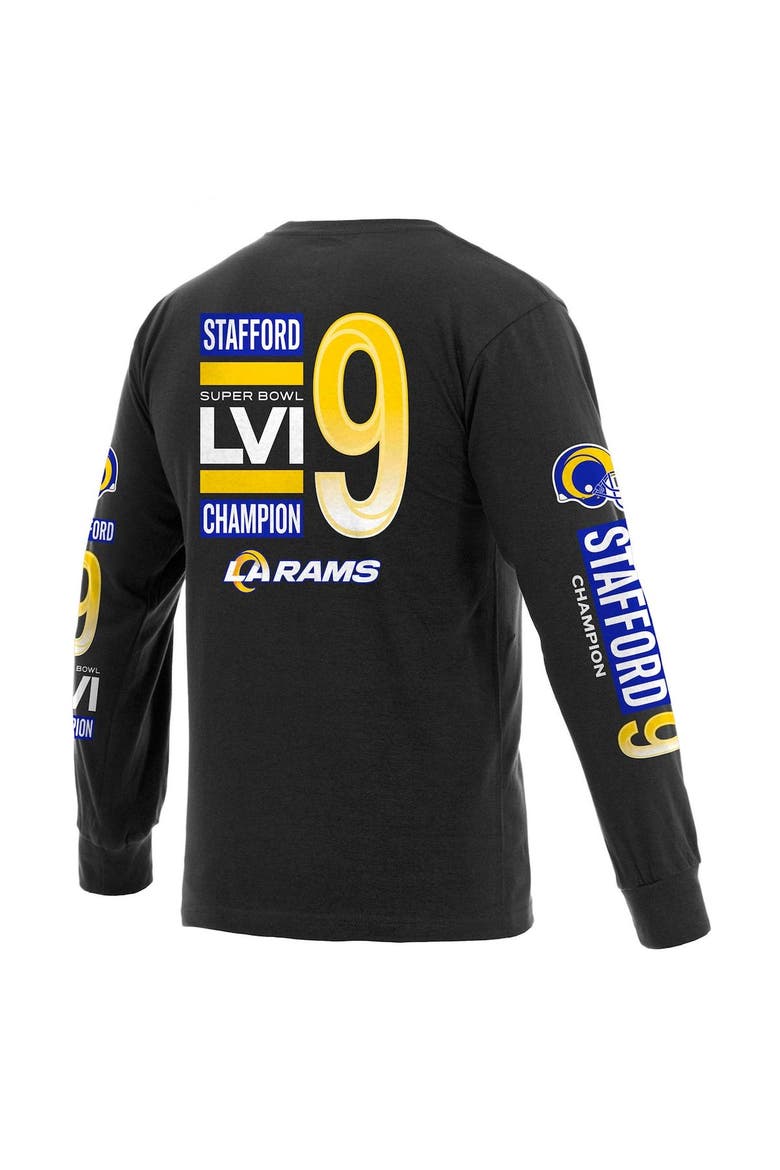Men's Fanatics Branded Matthew Stafford Black Los Angeles Rams Super Bowl LVI Champions Player Name & Number Long Sleeve T-Shirt, Alternate, color, Black