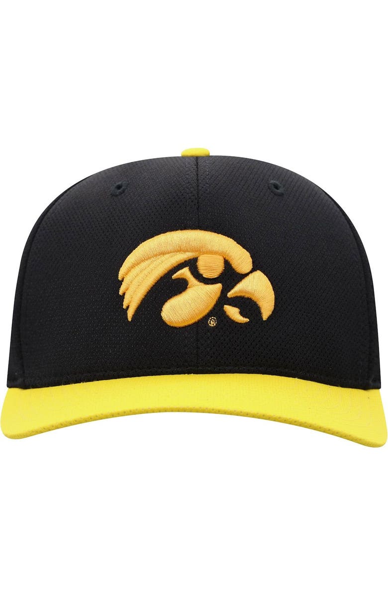 TOP OF THE WORLD Men's Top of the World Black/Gold Iowa Hawkeyes Two-Tone Reflex Hybrid Tech Flex Hat, Alternate, color, Black