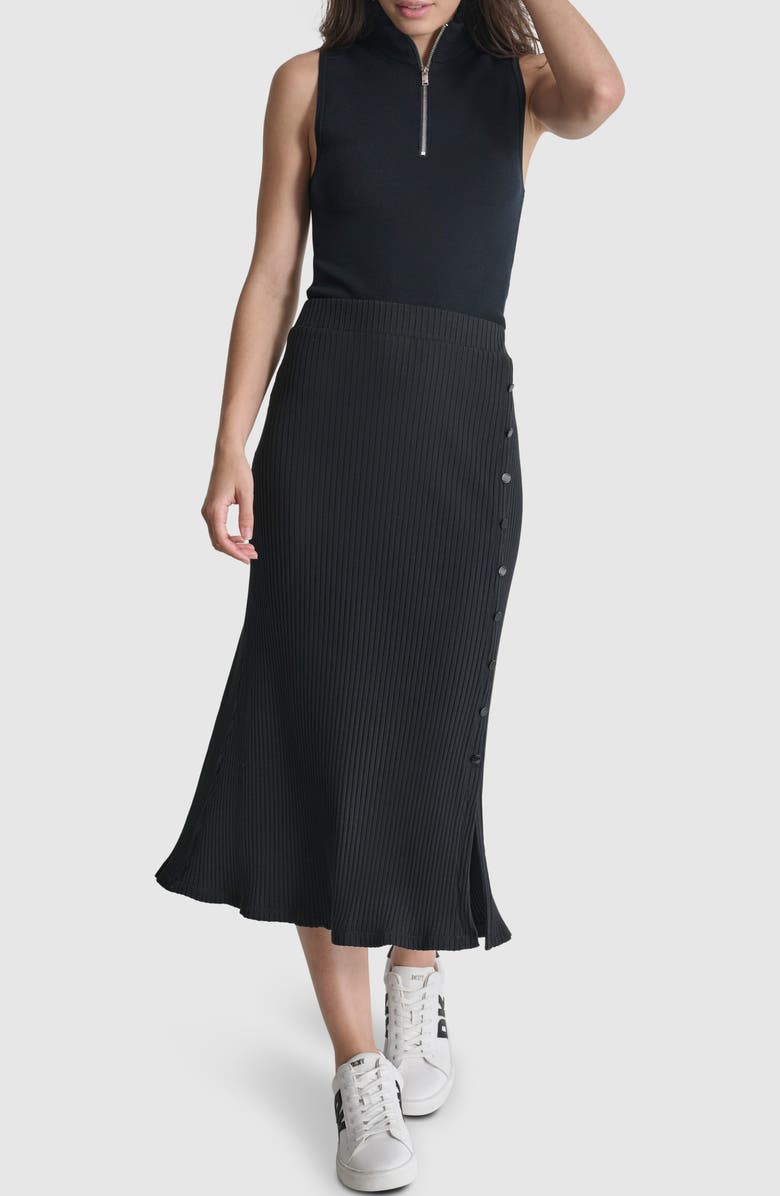 DKNY Rib Flare Stretch Cotton Skirt, Alternate, color,