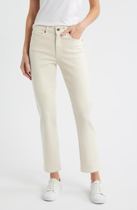 New York High Waist Straight Leg Crop Jeans (Beige Classic Blue)