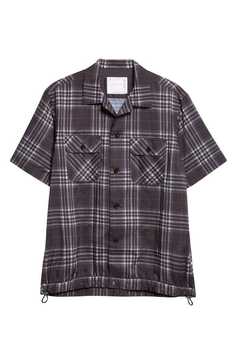 Sacai Plaid Drawcord Hem Camp Shirt, Alternate, color, Black
