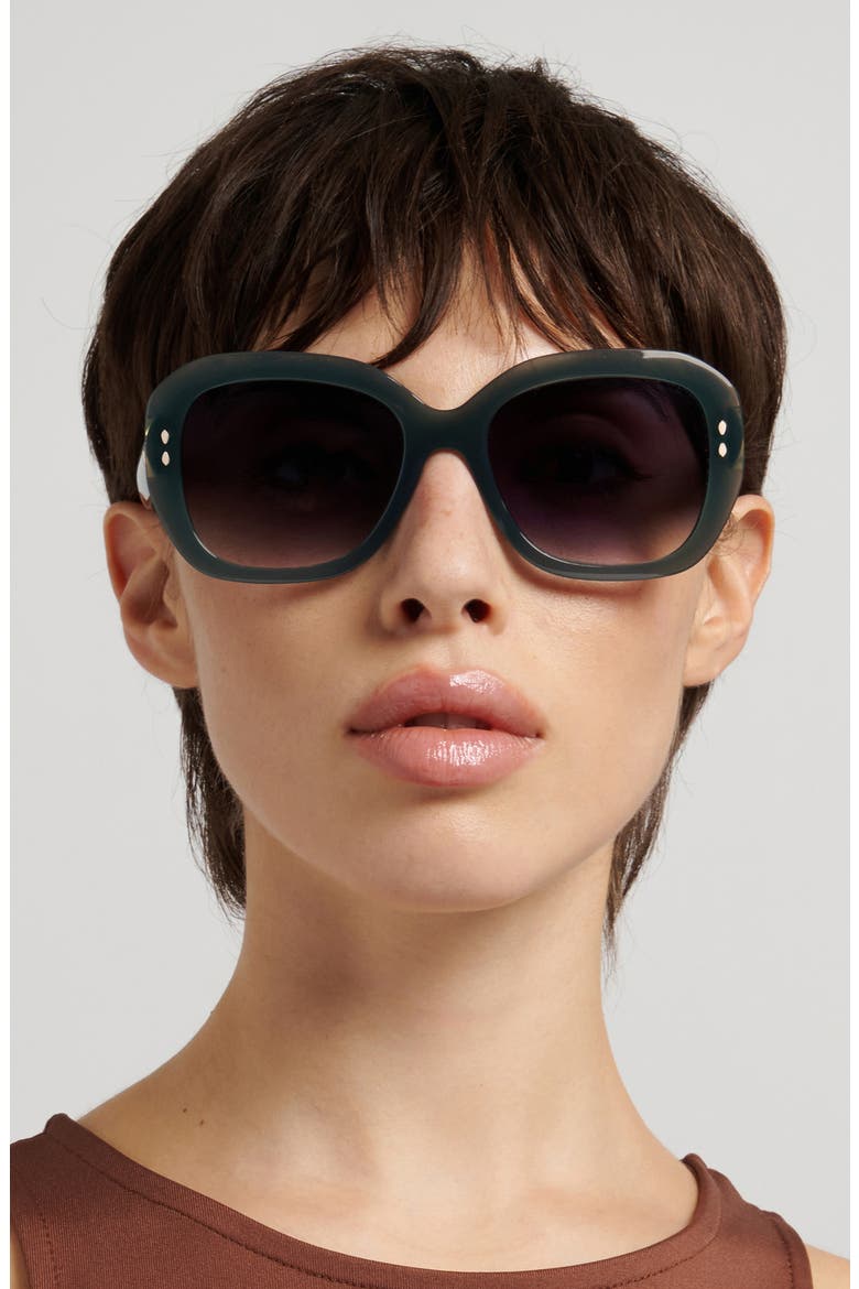 55mm Rectangular Sunglasses, Alternate, color, GREEN/ GREEN SHADED
