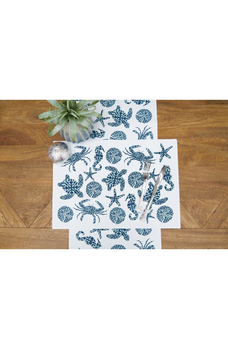 C&F Home Stamped Seaside Placemats, Set of 6, 14" x 20", Alternate, color, White