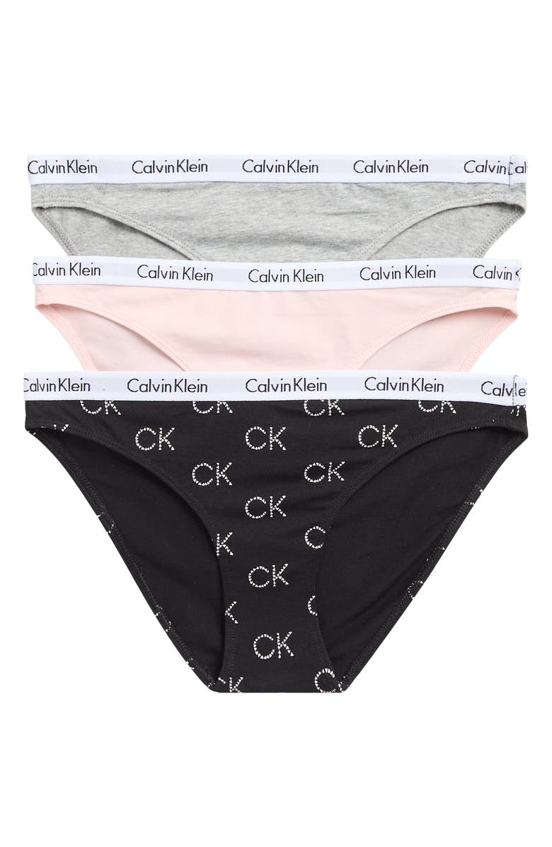 Calvin Klein Pack of 3 Assorted Bikinis, Main, color, Grey/ Pink/ Black Logo