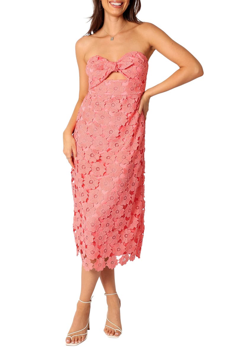 Petal & Pup Tyler Lace Strapless Maxi Dress, Main, color, Watermelon