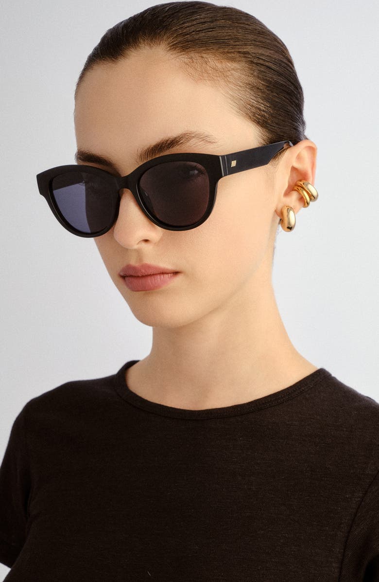 Le Specs Majestic 53mm Polarized Round Sunglasses, Alternate, color, Black / Smoke Mono Polarized