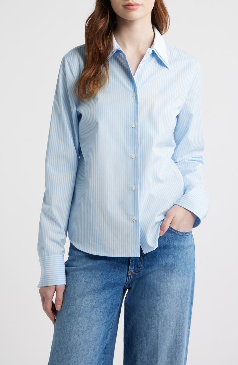 rag & bone Dayton Stripe Layered Collar Cotton Button-Up Shirt, Main, color, Pale Blue Stripe/ White