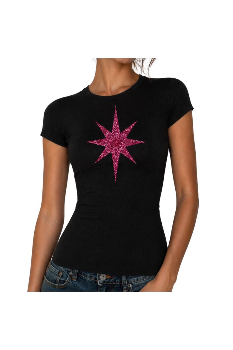x On/Off Essentials Plain Star T-Shirt, Alternate, color, black-fuchsia
