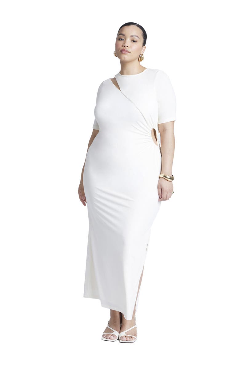 ELOQUII Cutout Detail Knit Maxi Dress, Main, color, 