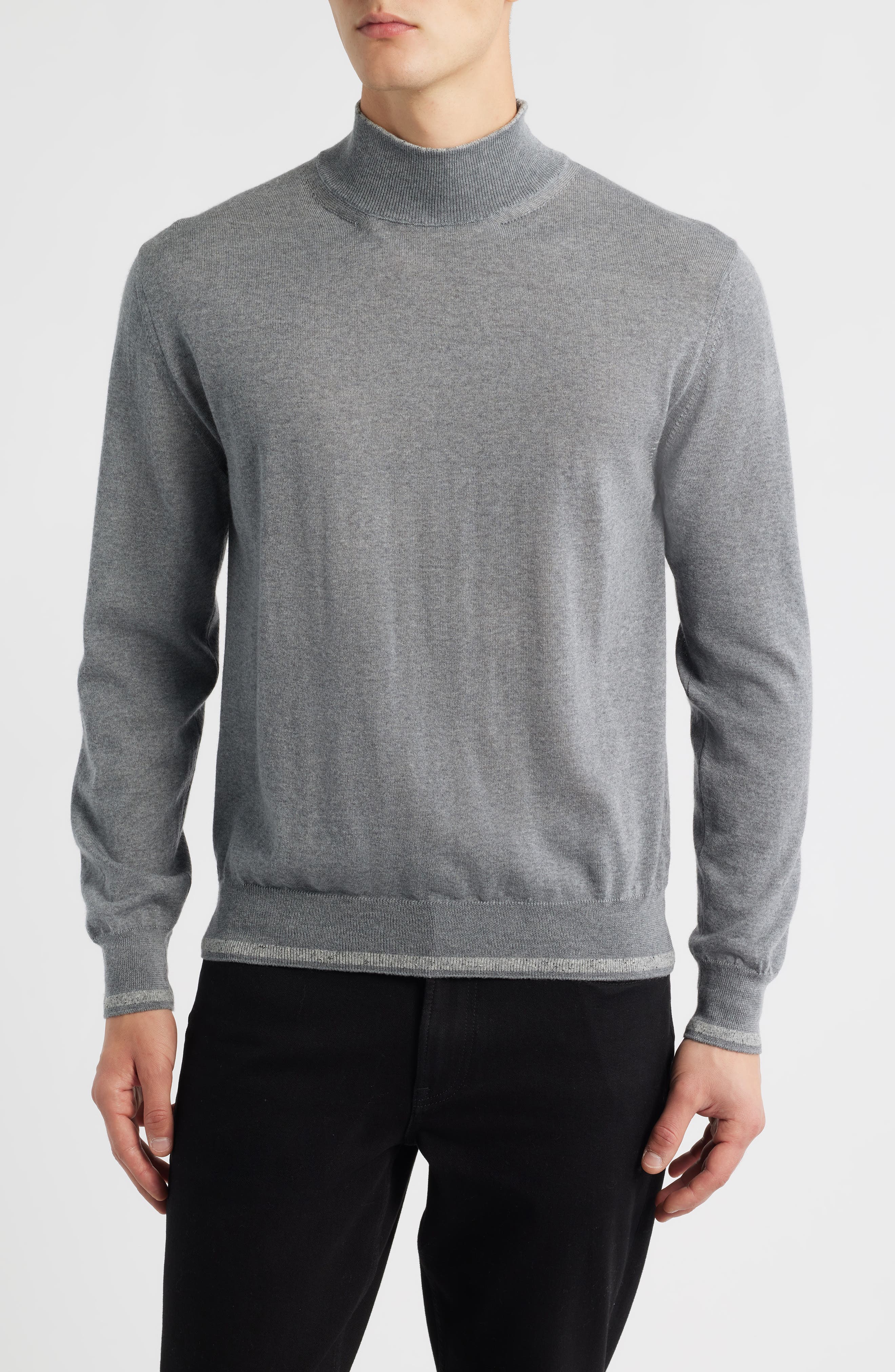 Canali Mock Neck Wool & Silk Blend Sweater