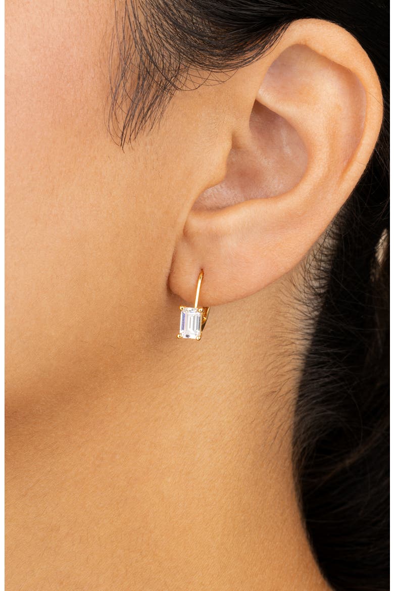 Emerald Cut Cubic Zirconia Lever-Back Earrings, Alternate, color, GOLD