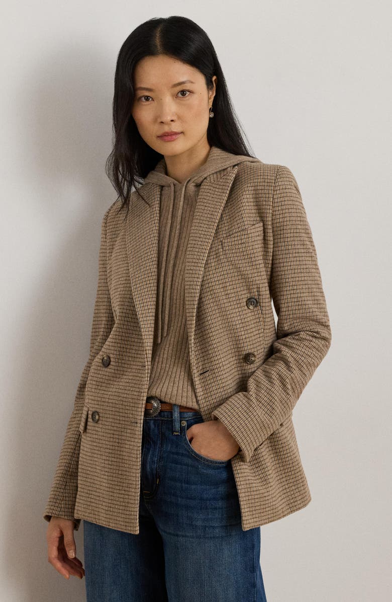 Lauren Ralph Lauren Double Breasted Wool Blend Twill Blazer, Alternate, color, Brown/ Taupe Multi