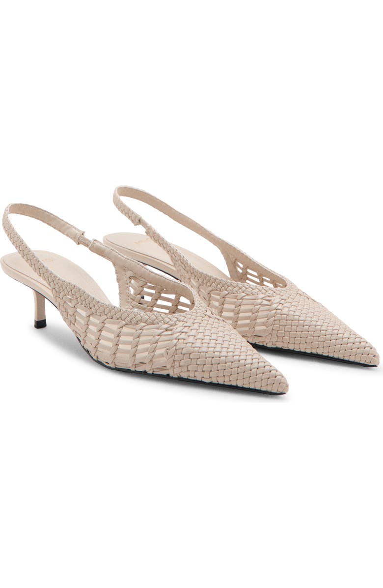 MANGO Woven Pointed Toe Slingback Kitten Heel Pump, Main, color, Ecru