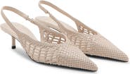 MANGO Woven Pointed Toe Slingback Kitten Heel Pump