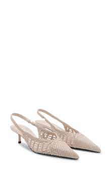 Woven Pointed Toe Slingback Kitten Heel Pump