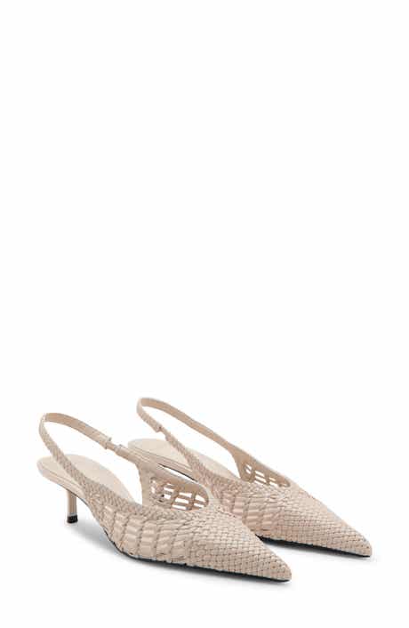 Woven Pointed Toe Slingback Kitten Heel Pump