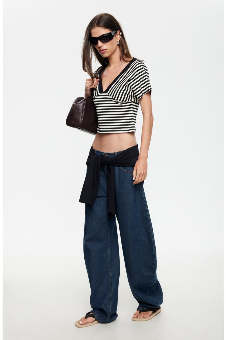 Bloom Icon V-Neck Striped Cropped Tee, Alternate, color, ONYX STRIPE