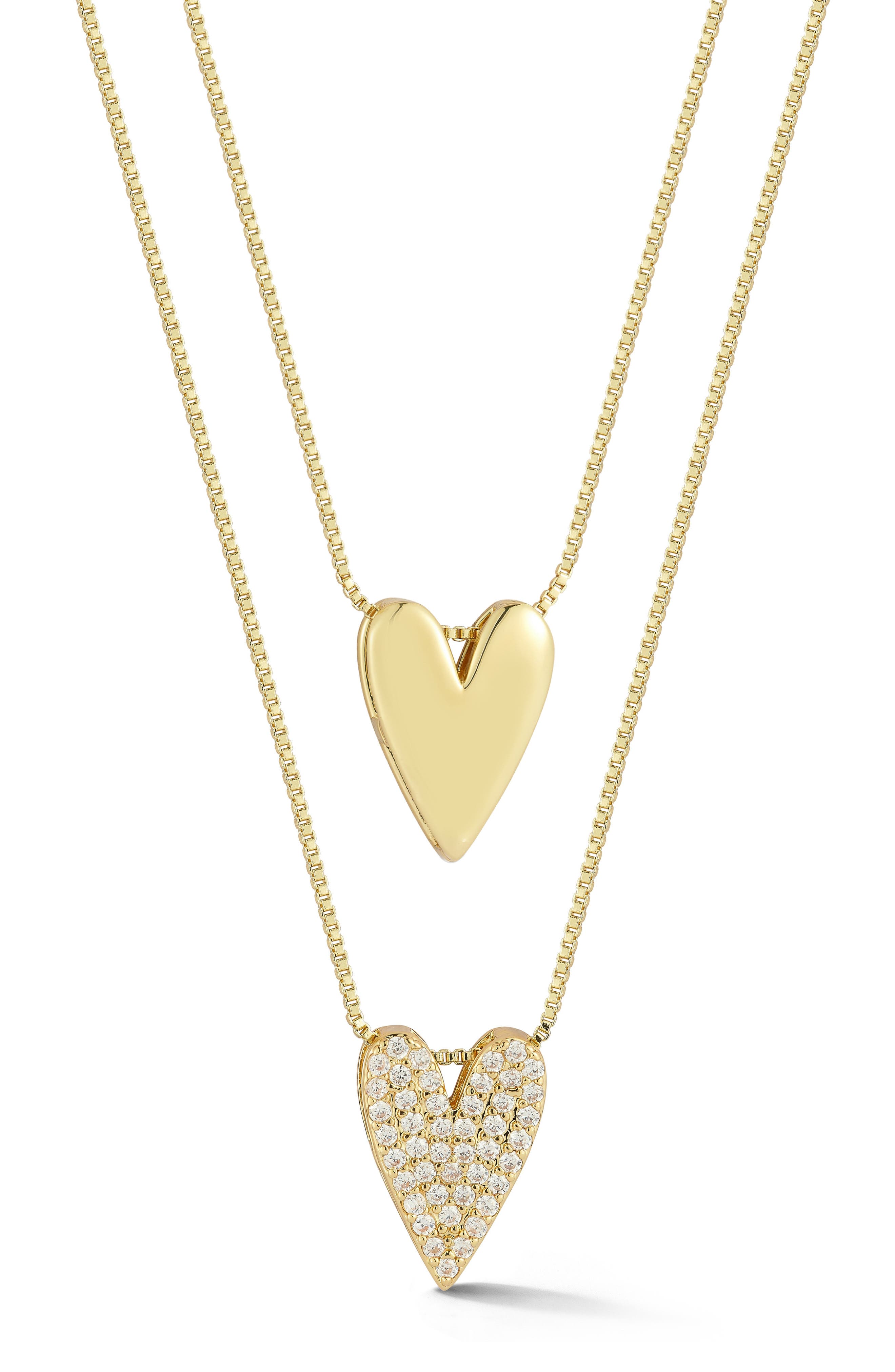 Set of 2 Cubic Zirconia Heart Pendant Necklaces