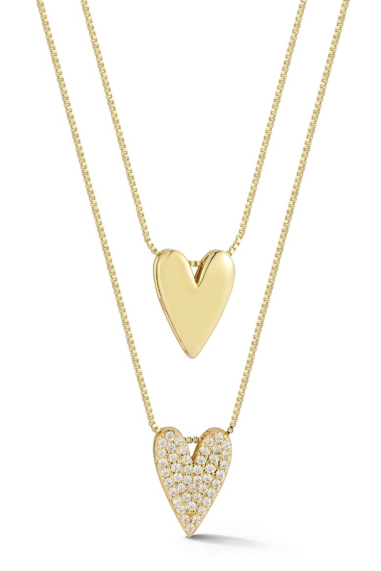 Set of 2 Cubic Zirconia Heart Pendant Necklaces, Main, color, GOLD