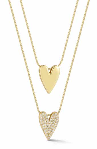 Set of 2 Cubic Zirconia Heart Pendant Necklaces