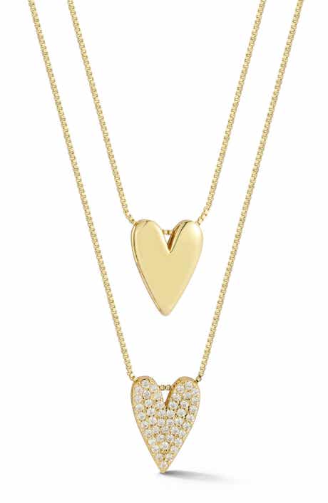 Set of 2 Cubic Zirconia Heart Pendant Necklaces