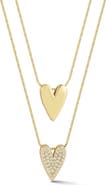 CHLOE AND MADISON Set of 2 Cubic Zirconia Heart Pendant Necklaces