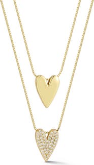 CHLOE AND MADISON Set of 2 Cubic Zirconia Heart Pendant Necklaces