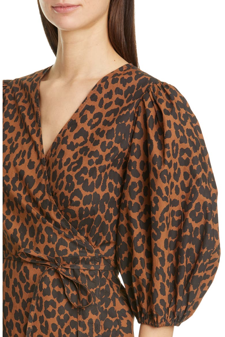 Leopard Print Balloon Sleeve Organic Cotton Wrap Top, Alternate, color, TOFFEE